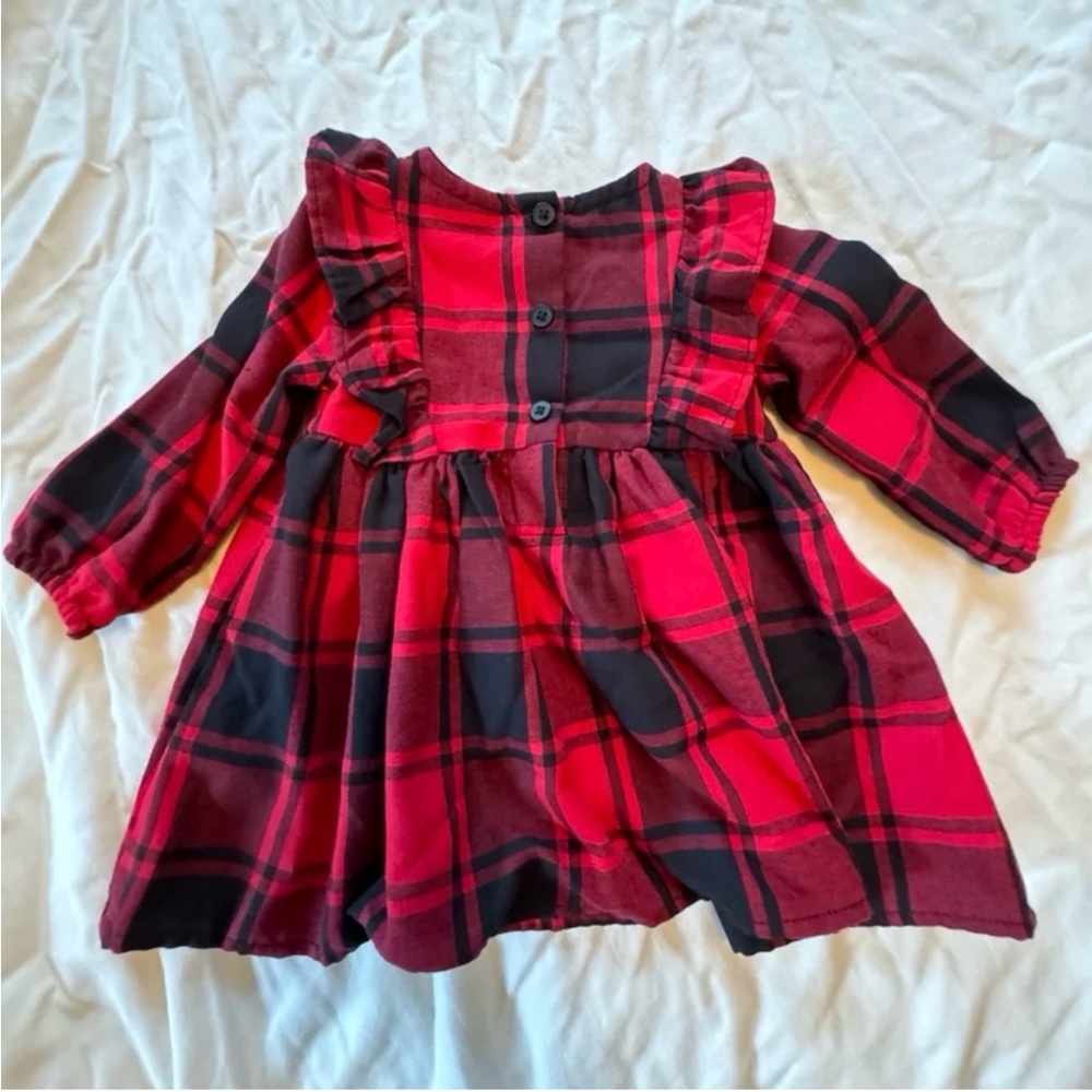 The Children’s Place red Buffalo Check Flannel Dress 3-6 months EUC - Picture 2 of 6
